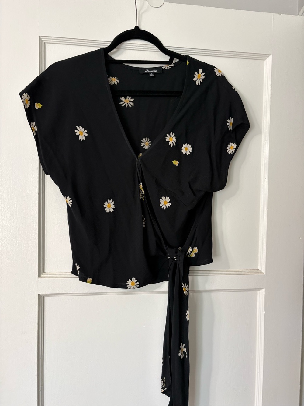 Madewell Black Daisy Tie-Waist Wrap Blouse